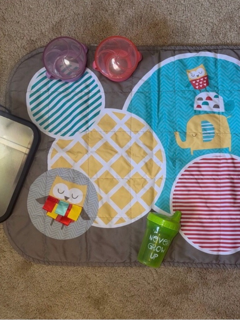 Lot of baby items - Playful Baby Activity Mat, Car Seat Mirror, Various Cups